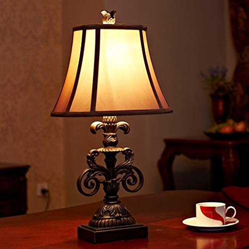 Vintage Resin Table Lamp with Fabric Shade – Warm Adjustable Light, Bedside or Desk Use