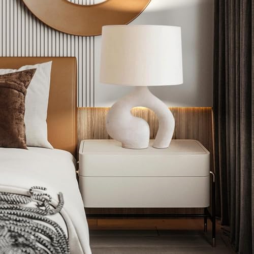 KANBUN Modern Scandinavian Table Lamp – White Resin Base with Fabric Shade, 63cm Height