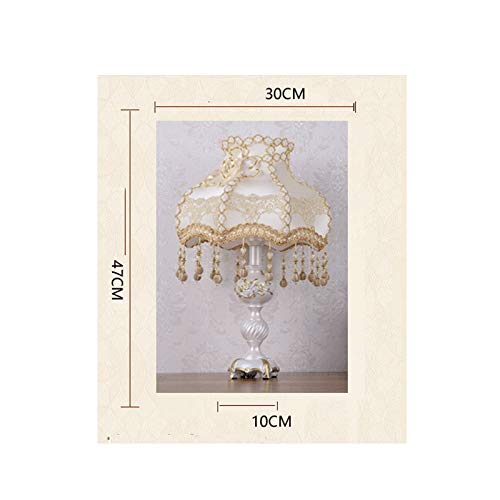 Victorian-Style Table Lamp – Handmade Beige Lace Lampshade with Resin Base, E27/E26 Compatible