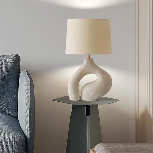KANBUN Modern Scandinavian Table Lamp – White Resin Base with Fabric Shade, 63cm Height