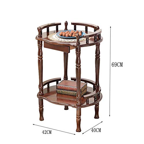 Retro Wood-Style 2-Tier Side Table with Storage Shelf – Round Accent Table for Living Room or Bedroom