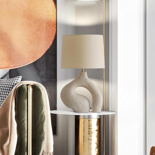 KANBUN Modern Scandinavian Table Lamp – White Resin Base with Fabric Shade, 63cm Height