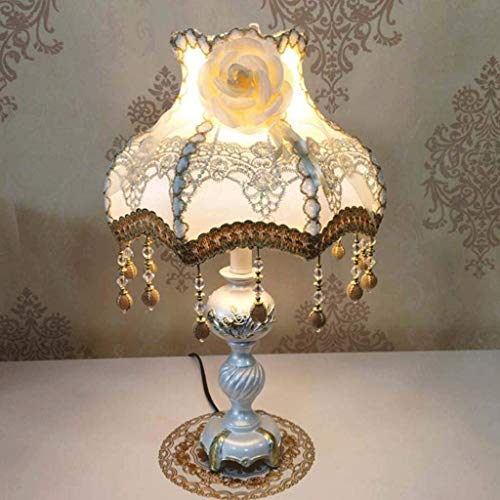 Victorian-Style Table Lamp – Handmade Beige Lace Lampshade with Resin Base, E27/E26 Compatible