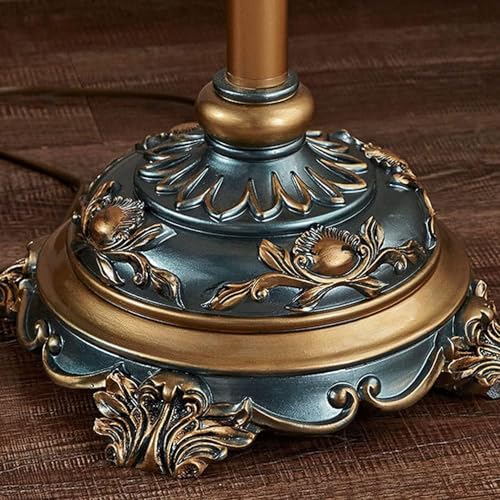 Victorian-Style Table Lamp – Pink Fabric Lampshade with Crystal Bead Trim & Antique Resin Base