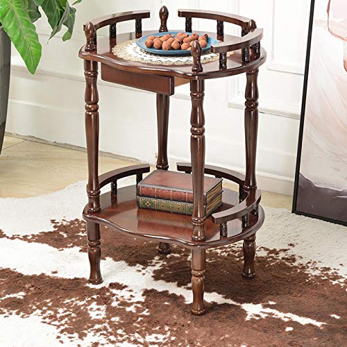 Retro Wood-Style 2-Tier Side Table with Storage Shelf – Round Accent Table for Living Room or Bedroom