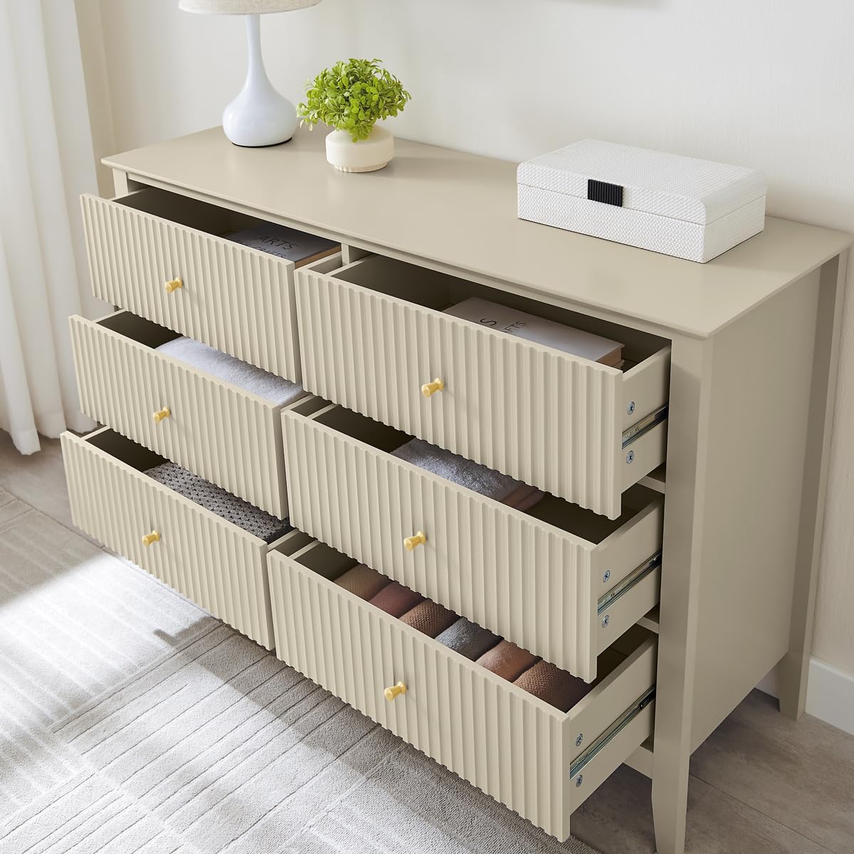 Melody Maison Hales Taupe Bedroom Set – Large Chest of Drawers with 2 Matching Bedside Tables