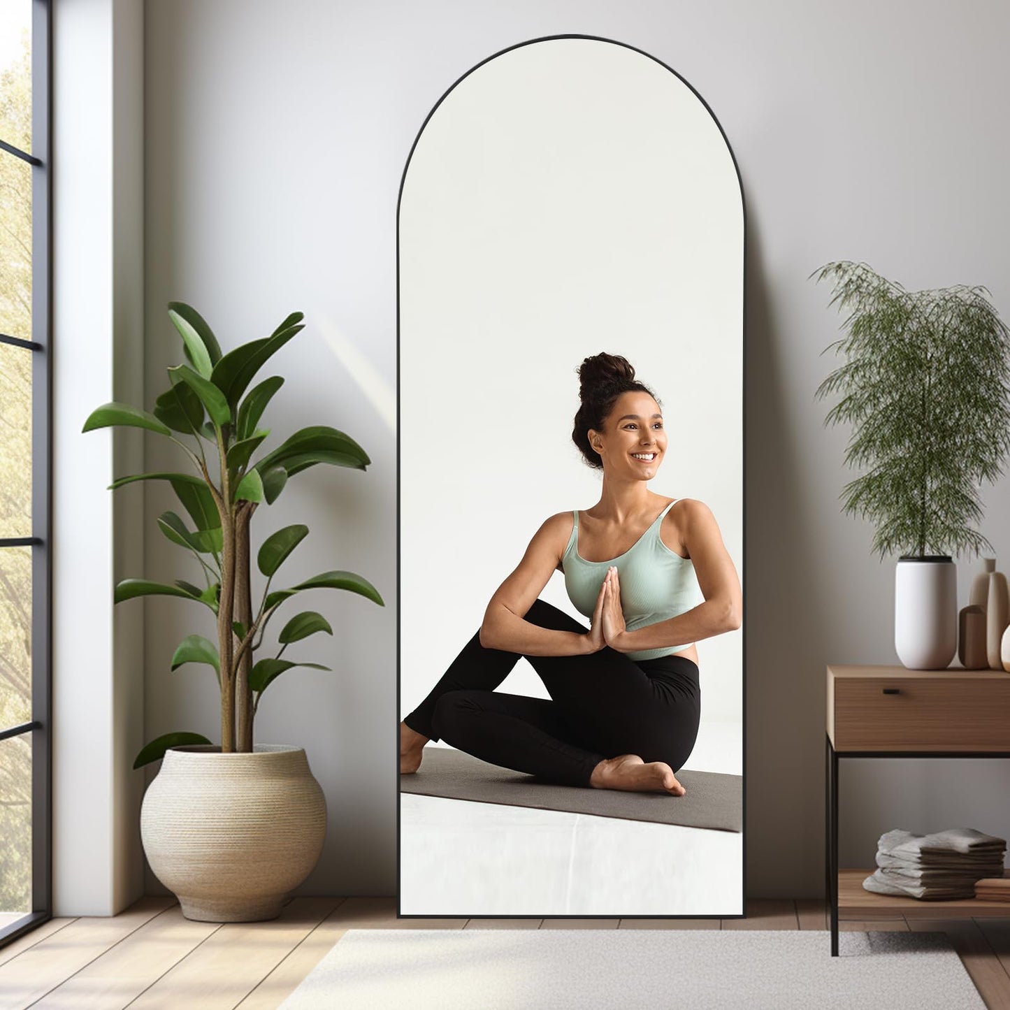 LunaMirror Oversized Arch Full-Length Mirror – 180x76cm Black Frame | Floor Standing or Wall Mounted