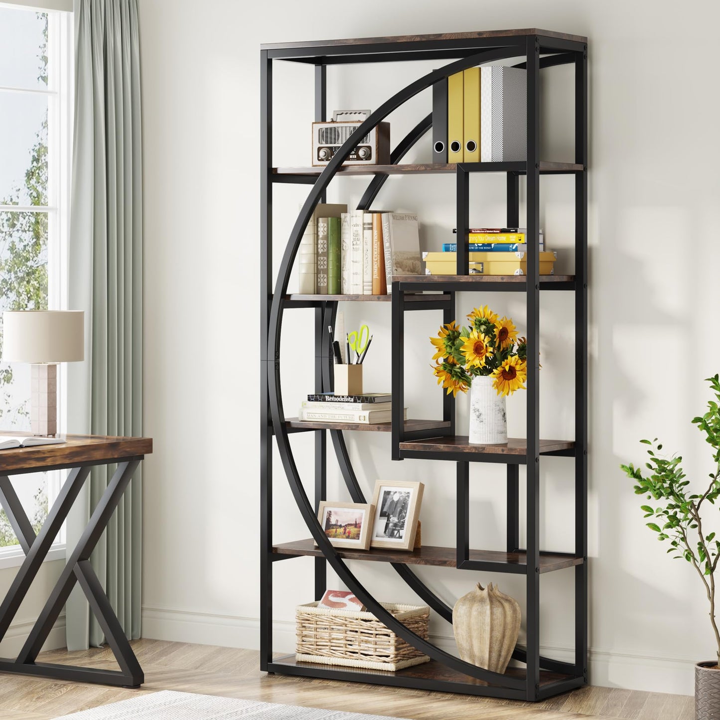 Tribesigns Industrial 5-Tier Bookshelf – 70.8" Tall Rustic Brown Etagere with 8 Open Shelves for Home, Office, or Living Room