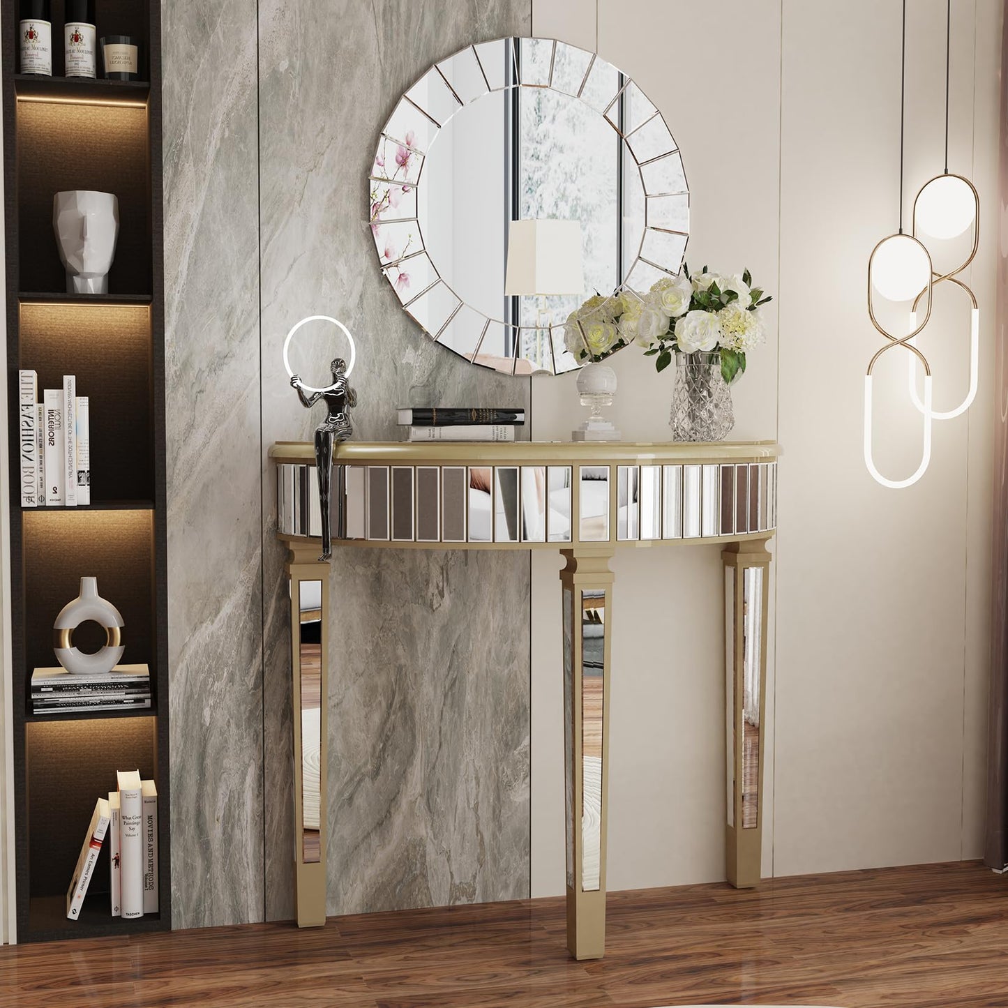 Decorative Art Wall Mirror Entryway : Elegant Artistic Look 5mm Premium Glass 80x80x1.7cm Circle Accent Mirror Silver Reflection Decor Mirrors Wall Mount for Living Room, Bathroom, Fireplace