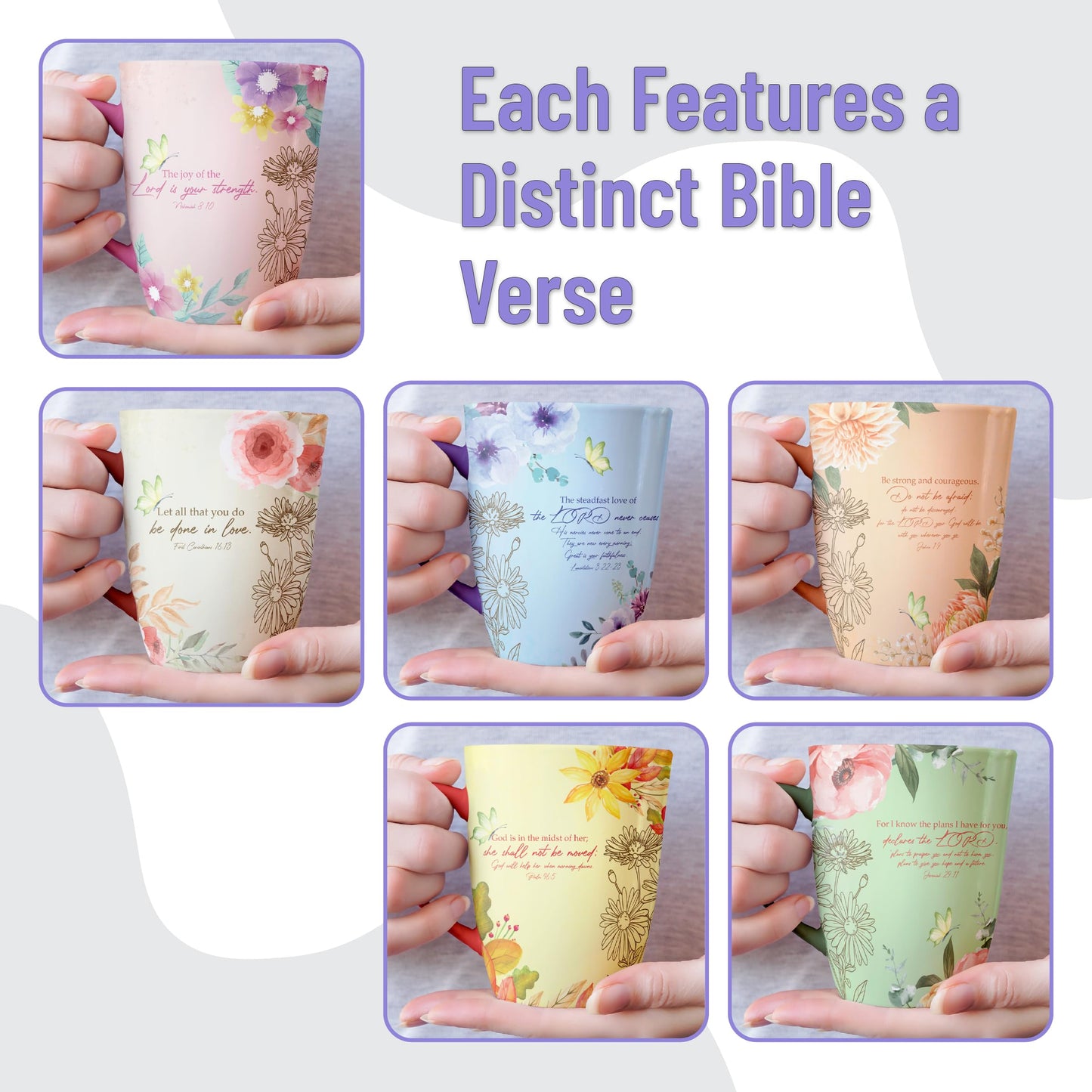 Inspirational Christian Coffee Mug Set – 6 Assorted 12 oz Scripture Mugs with Bible Verses