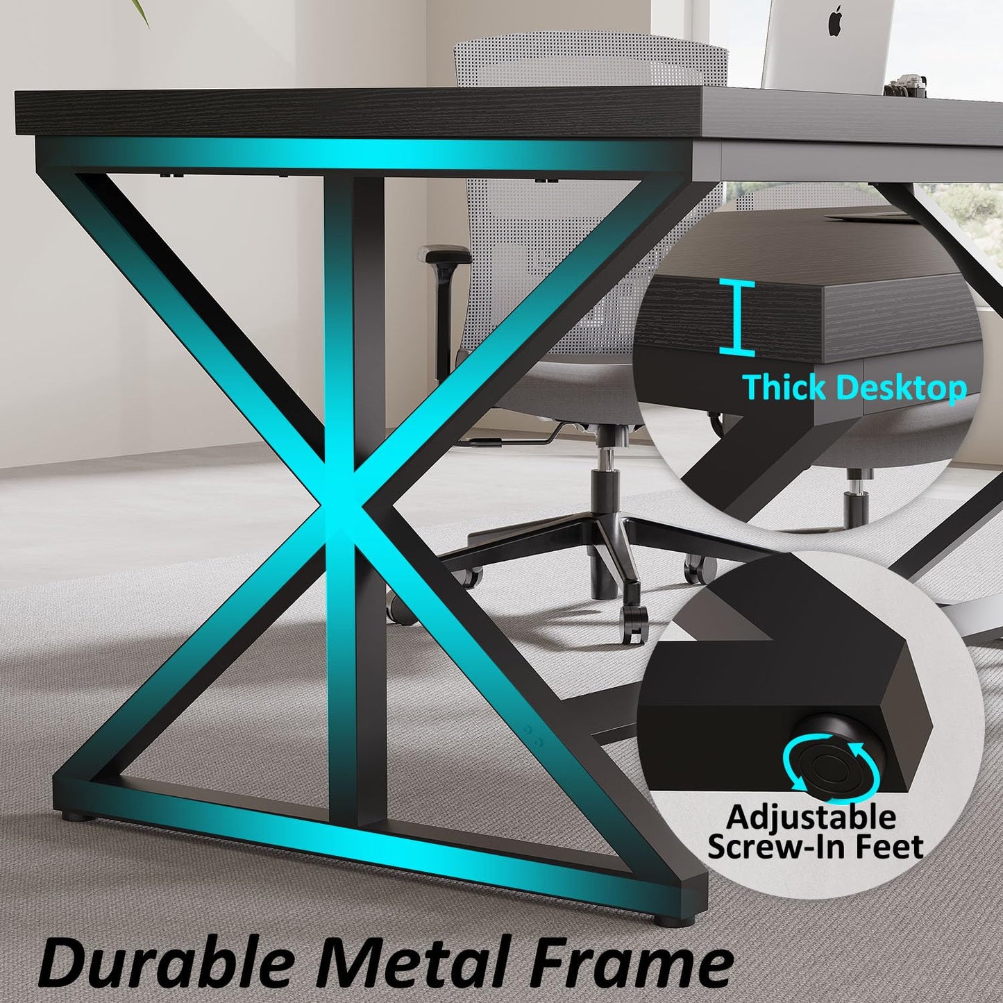Modern 180cm Black Oak Computer Desk – Double Workstation Home Office Table for Tw