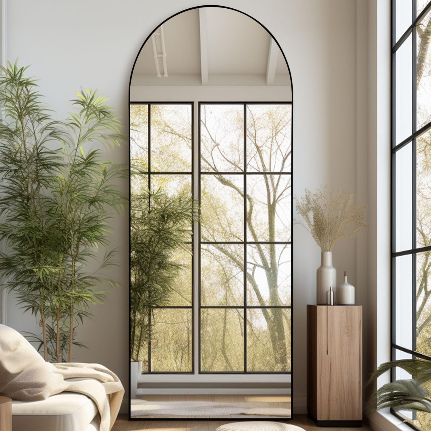 LunaMirror Oversized Arch Full-Length Mirror – 180x76cm Black Frame | Floor Standing or Wall Mounted