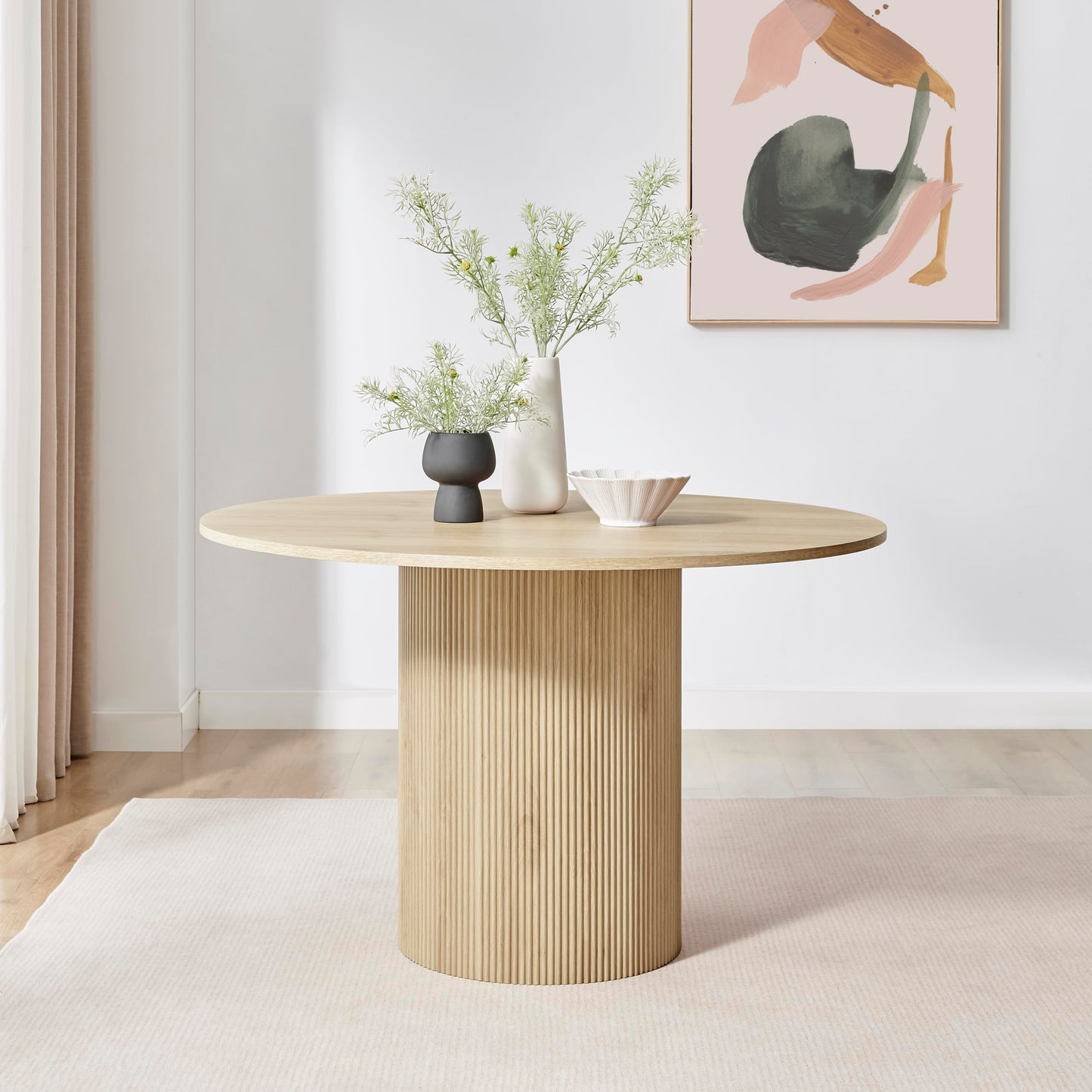 Penrose Round Oak Dining Table – 120cm Wooden Pedestal Table for 4–6 People – Scandinavian Design