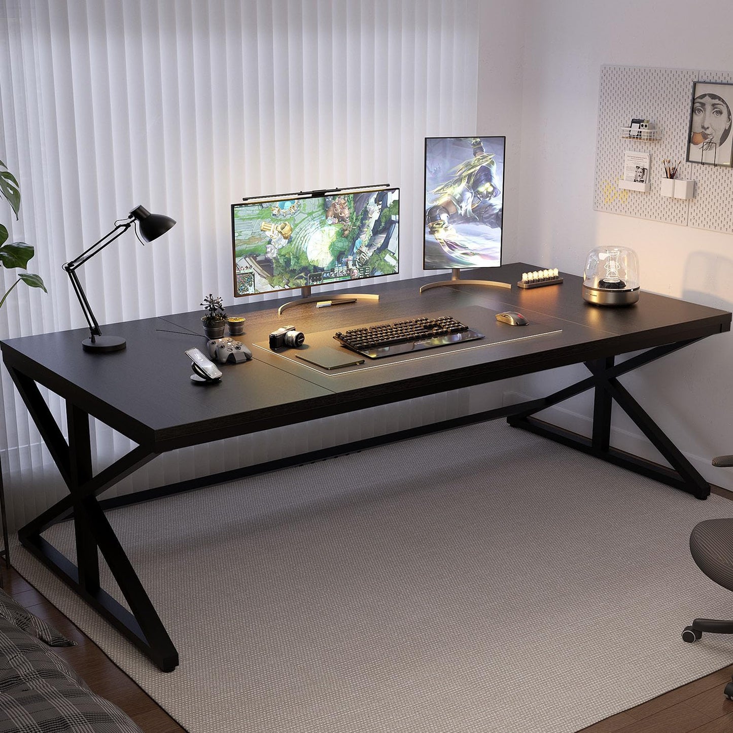 Modern 180cm Black Oak Computer Desk – Double Workstation Home Office Table for Tw