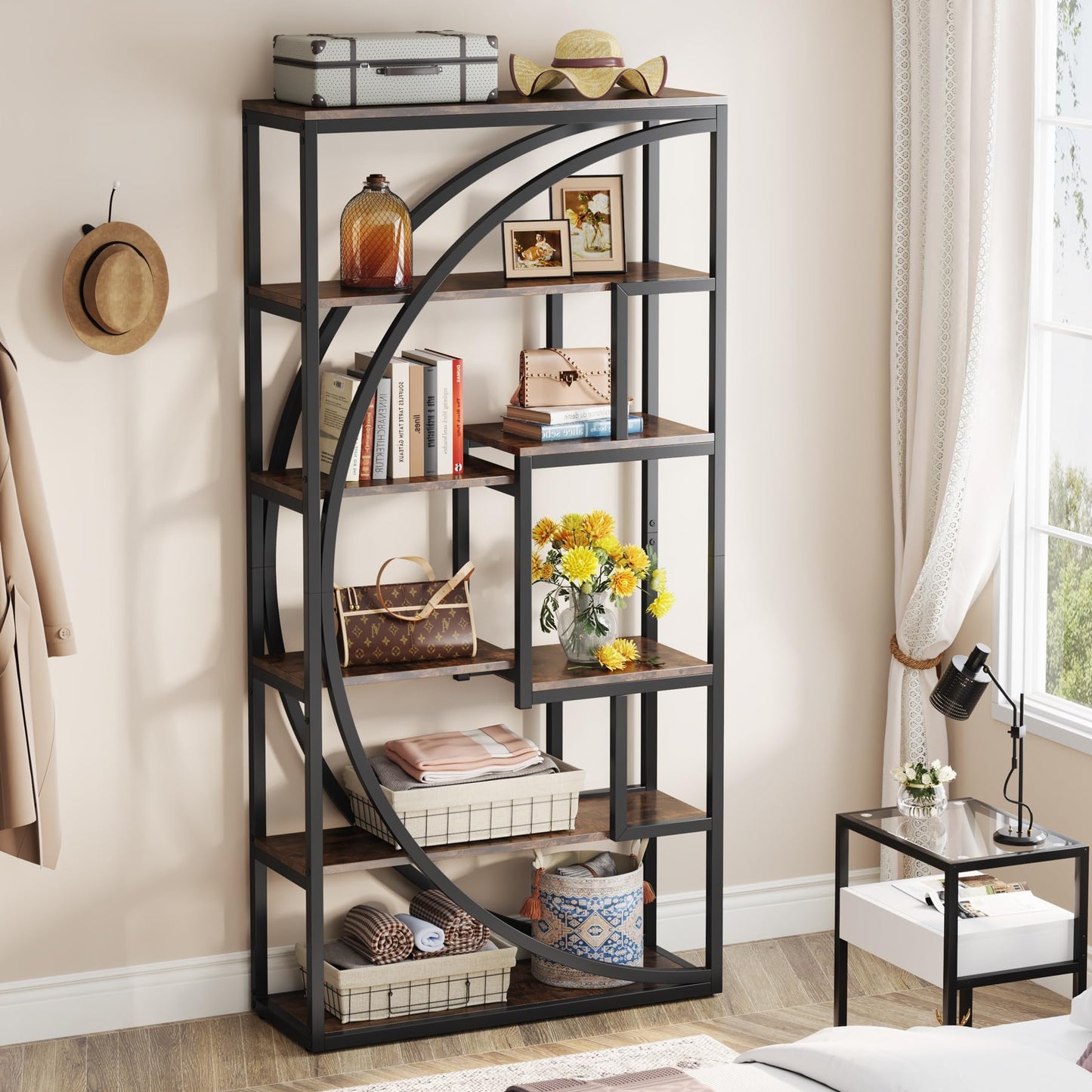 Tribesigns Industrial 5-Tier Bookshelf – 70.8" Tall Rustic Brown Etagere with 8 Open Shelves for Home, Office, or Living Room