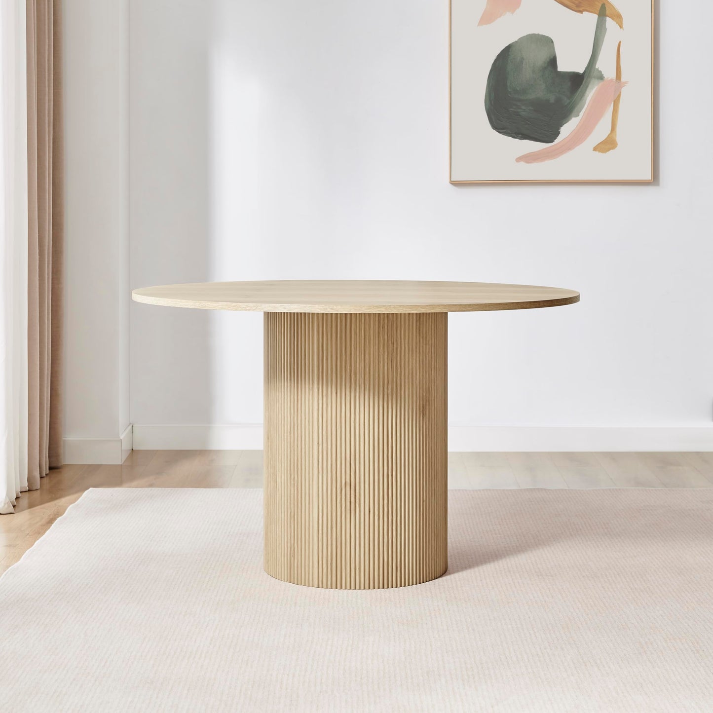 Penrose Round Oak Dining Table – 120cm Wooden Pedestal Table for 4–6 People – Scandinavian Design