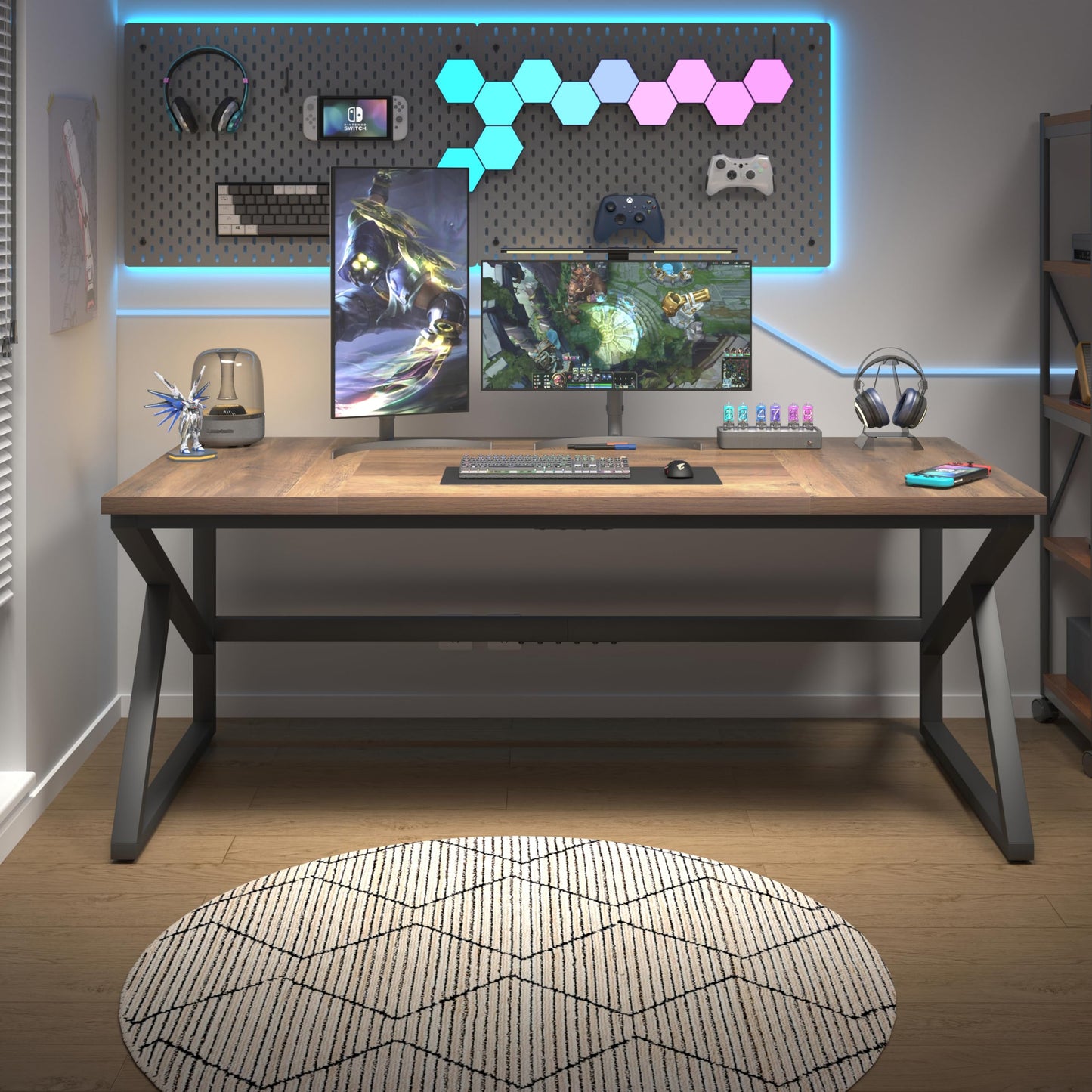 Large 180cm Rustic Office Desk – Double Workstation Table for Two with Metal Frame