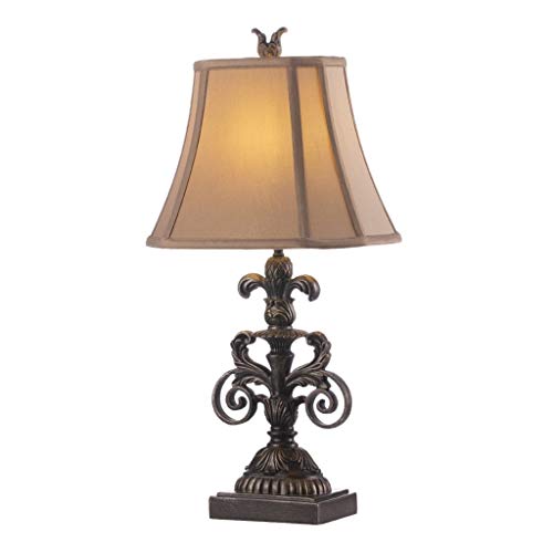 Vintage Resin Table Lamp with Fabric Shade – Warm Adjustable Light, Bedside or Desk Use