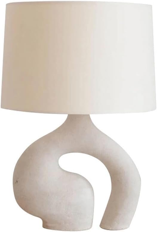 KANBUN Modern Scandinavian Table Lamp – White Resin Base with Fabric Shade, 63cm Height