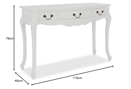 Juliette French-Style Dressing Table with 3 Drawers – White or Champagne Finish | Carved Detailing | Swan or Crystal Handles | 110cm W x 79cm H x 40cm D