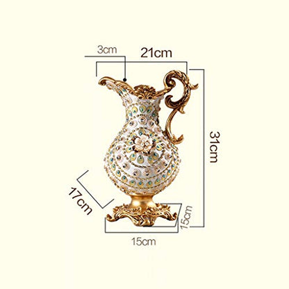 Handmade European-Style Resin Vase – 31cm Decorative Art Piece with Rhinestone Detail