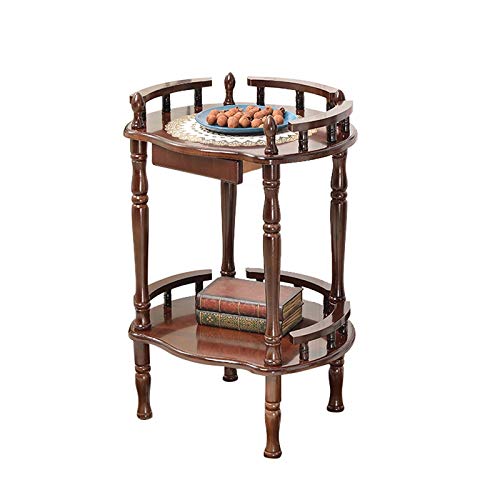 Retro Wood-Style 2-Tier Side Table with Storage Shelf – Round Accent Table for Living Room or Bedroom