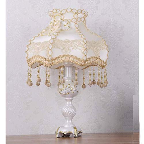 Victorian-Style Table Lamp – Handmade Beige Lace Lampshade with Resin Base, E27/E26 Compatible
