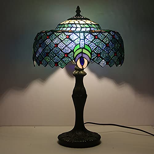 Handmade Stained Glass Table Lamp – Peacock Design, Resin Base, Eye-Care Light for Bedside or Living Room