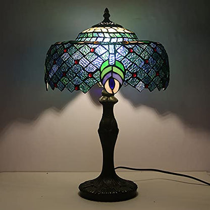 Handmade Stained Glass Table Lamp – Peacock Design, Resin Base, Eye-Care Light for Bedside or Living Room
