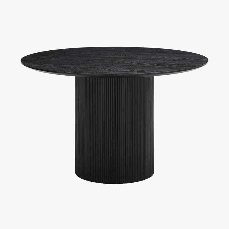 Japandi Round Dining Table – Black Wood Veneer, Seats 4-6, Modern Minimalist Design