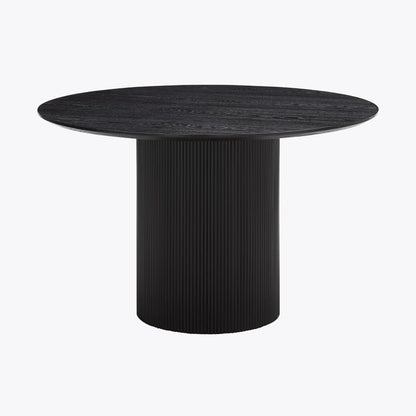 Japandi Round Dining Table – Black Wood Veneer, Seats 4-6, Modern Minimalist Design