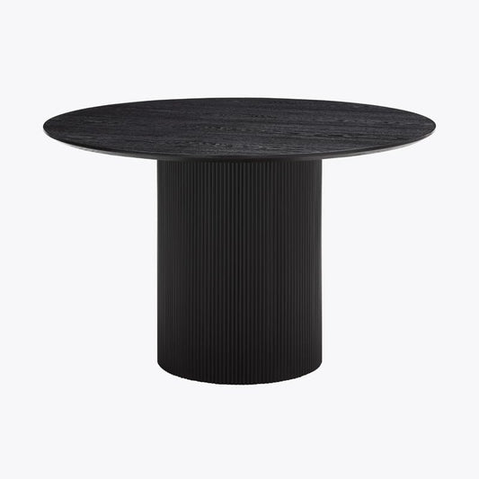 Japandi Round Dining Table – Black Wood Veneer, Seats 4-6, Modern Minimalist Design