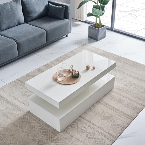 Qroxcey Modern White Coffee Table with RGB LED Lighting and Remote Control – High Gloss MDF Centre Table for Living Room