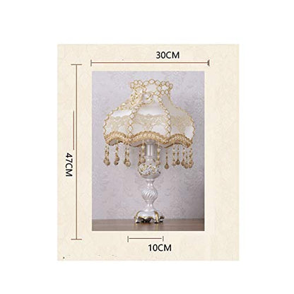 Victorian-Style Table Lamp – Handmade Beige Lace Lampshade with Resin Base, E27/E26 Compatible