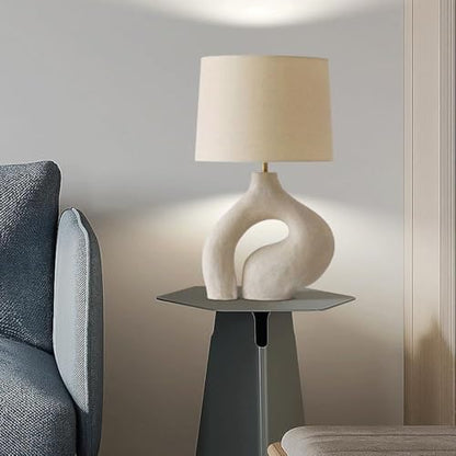 KANBUN Modern Scandinavian Table Lamp – White Resin Base with Fabric Shade, 63cm Height