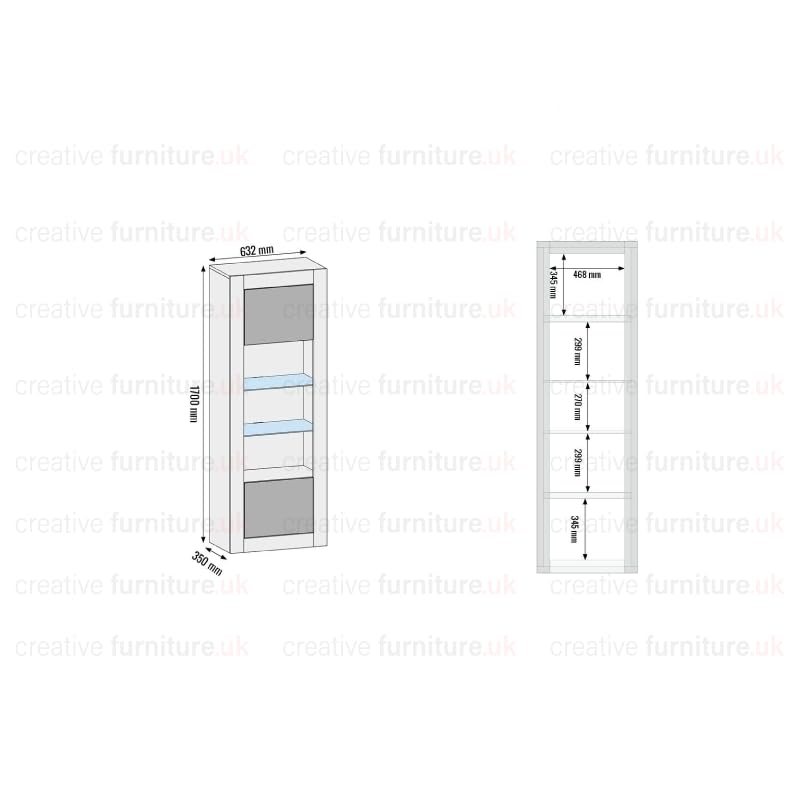 Modern Oak and White Gloss Sideboard with LED Lighting – 170cm Display Cabinet with Glass Shelves