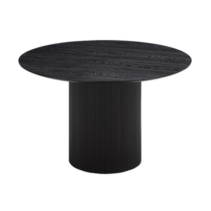 Japandi Round Dining Table – Black Wood Veneer, Seats 4-6, Modern Minimalist Design