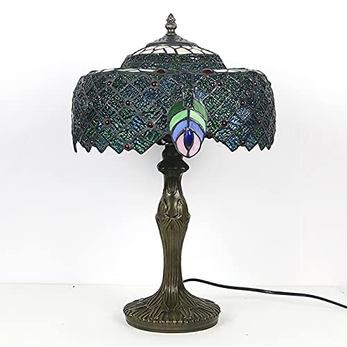 Handmade Stained Glass Table Lamp – Peacock Design, Resin Base, Eye-Care Light for Bedside or Living Room