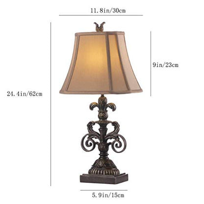 Vintage Resin Table Lamp with Fabric Shade – Warm Adjustable Light, Bedside or Desk Use