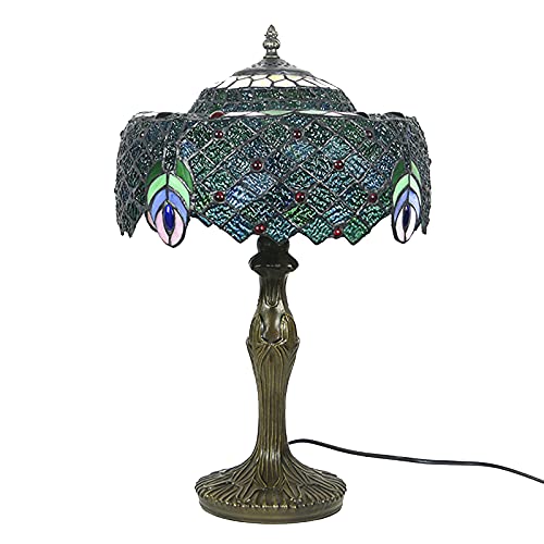 Handmade Stained Glass Table Lamp – Peacock Design, Resin Base, Eye-Care Light for Bedside or Living Room