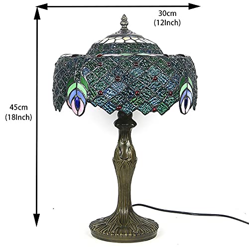 Handmade Stained Glass Table Lamp – Peacock Design, Resin Base, Eye-Care Light for Bedside or Living Room