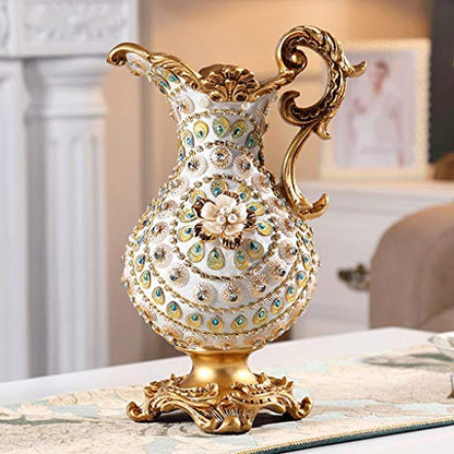 Handmade European-Style Resin Vase – 31cm Decorative Art Piece with Rhinestone Detail
