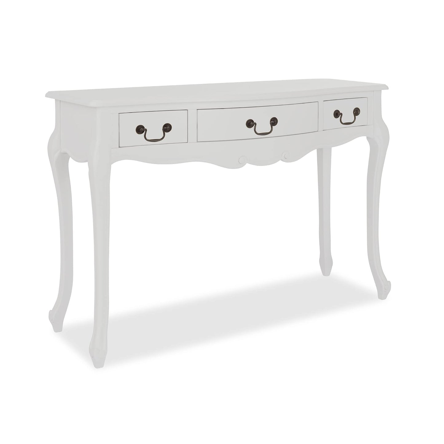 Juliette French-Style Dressing Table with 3 Drawers – White or Champagne Finish | Carved Detailing | Swan or Crystal Handles | 110cm W x 79cm H x 40cm D