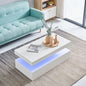 Qroxcey Modern White Coffee Table with RGB LED Lighting and Remote Control – High Gloss MDF Centre Table for Living Room
