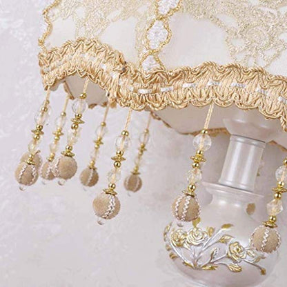 Victorian-Style Table Lamp – Handmade Beige Lace Lampshade with Resin Base, E27/E26 Compatible