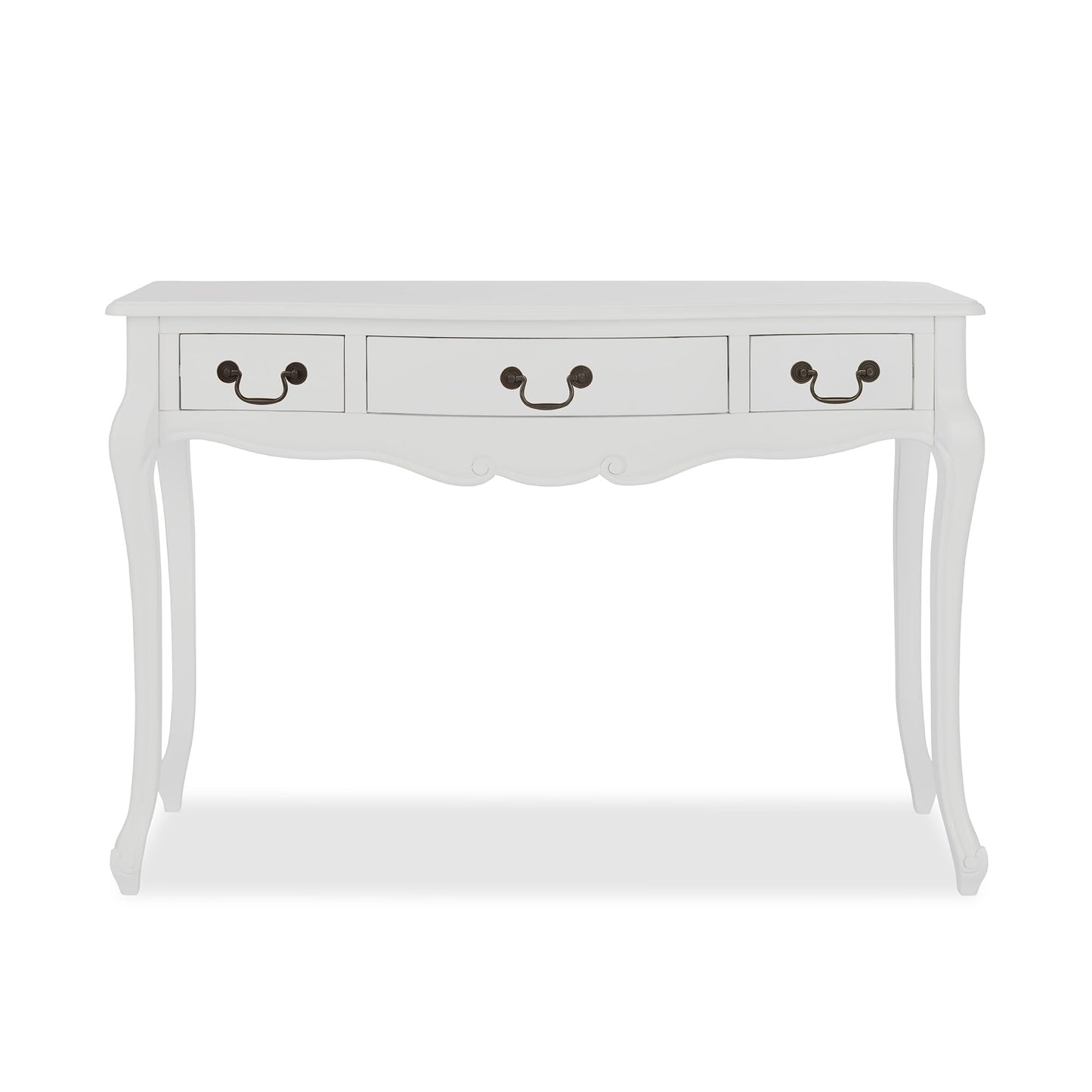 Juliette French-Style Dressing Table with 3 Drawers – White or Champagne Finish | Carved Detailing | Swan or Crystal Handles | 110cm W x 79cm H x 40cm D