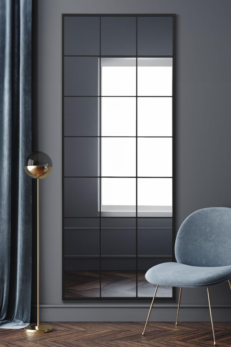 Fenestra Full-Length Mirror – 200×80 cm Black Metal Frame, Modern Arched Window Design for Leaning or Wall Mount