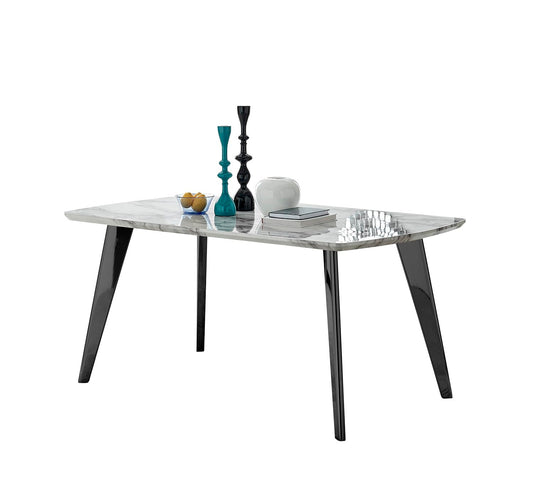 Andria Large 6-Seater Dining Table – White Marble Effect Top with Black Legs