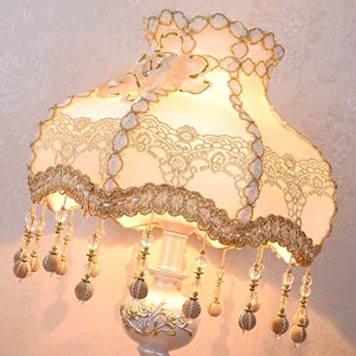 Victorian-Style Table Lamp – Handmade Beige Lace Lampshade with Resin Base, E27/E26 Compatible