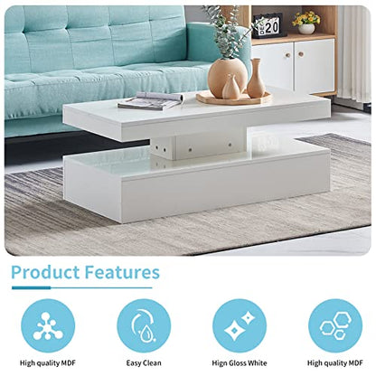 Qroxcey Modern White Coffee Table with RGB LED Lighting and Remote Control – High Gloss MDF Centre Table for Living Room
